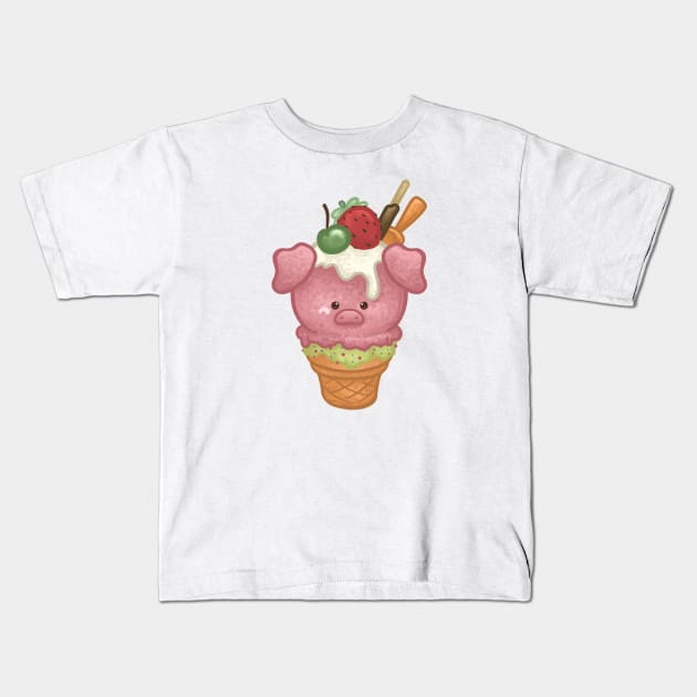 Pig Gelato Kids T-Shirt by Khotekmei